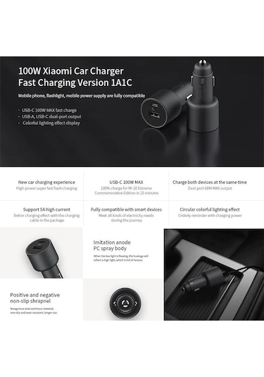Novahub Xiaomi Mi Cc07zm 100w Hızlı Şarj Usb-a/usb-c Araç Cihazı - Kullanışlı Ve Hızlı Şarj İçin Mükemmel Seçim Kablo Ve Adaptör