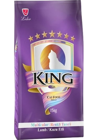 King Multicolor Kuzu Etli Renkli Taneli Yetişkin Kedi Maması 15 KG