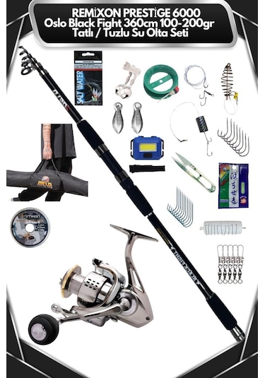 Oslo Black Fight 360cm 100-200gr Remixon Prestige 6000 Tatlı/tuzlu Olta Seti