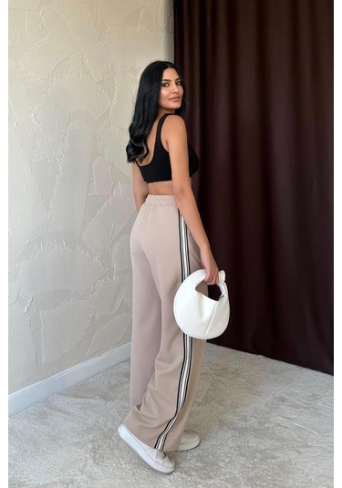 Sensuelle Bej Yanları Şeritli Pantolon Bej
