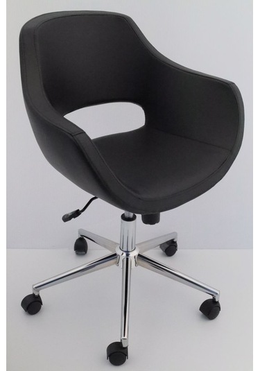 Ultra Siyah Deri Ofis Çalışma Sandalyesi