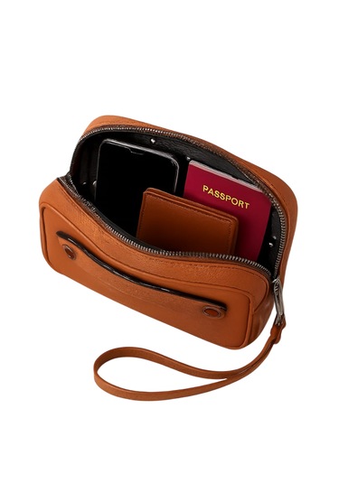 El Çantası Deri Taba Portföy Omuz Askılı Kahverengi