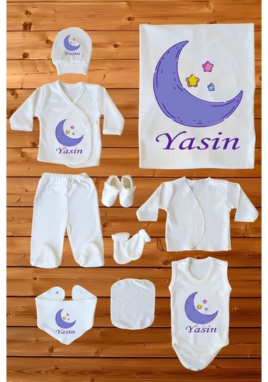 İsim Baskılı %100 Pamuk Baskılı 10 Lu Organik Erkek Bebek Hastane Çıkışı Beyaz