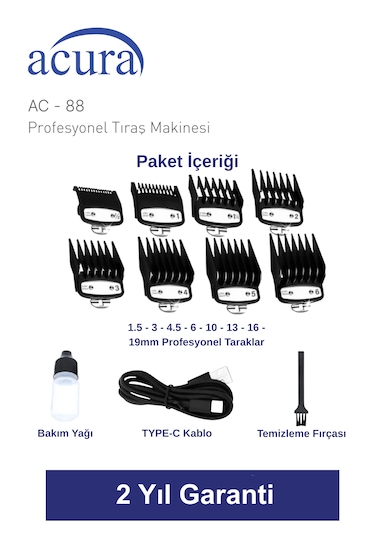Acura Ac-88 Titanyum Seramik Bıçaklı Prof Saç Tıraş Makinesi