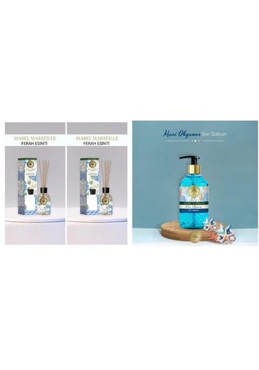 Mabel Marseille Ferah Esinti Çubuklu Oda Kokusu 2 Adet + 500 Ml Mavi Okyanus Sıvı El Sabunu Temizlik Ferahlığı