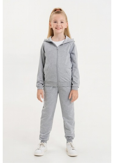 Kız - Erkek Çocuk Basic Fermuarlı Okul Eşofman Takımı Ak0785 Gri