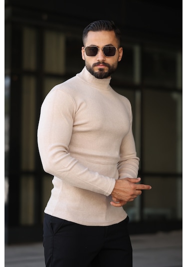 3'lü Paket Yarım Boğazlı Erkek Kazak Bej - Siyah