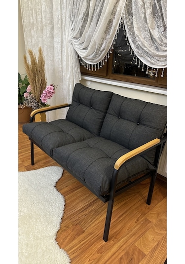 Modern Uzungöl Balkon, Bahçe, Cafe - Metal Kanepe Koltuk Takımı 2'li Antrasit