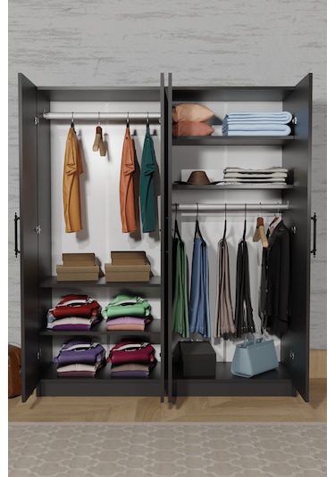 Ae-1054 Arena Antrasit Gri Gardırop 4 Kapaklı 2 Askılıklı, 6 Rafl