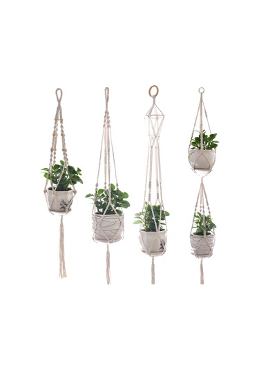 Yifomall El Yapımı 4'lü Makrome Bitki Askısı Seti - Farklı Boyutlarda Dekoratif İç/dış Mekan Saksı Askısı
