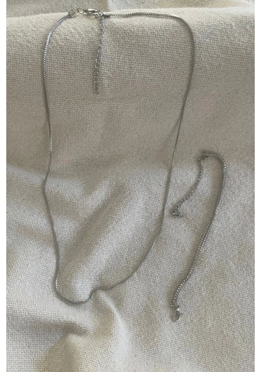 Unisex Tilki Kuyruğu Künye İle Gümüş Kolye Seti Çok Renkli