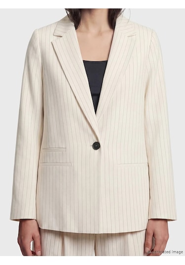 Lc Waikiki Bej Çizgili Keten Karışımlı Kadın Blazer Ceket