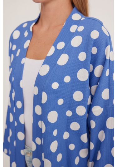 Bigdart Kadın Mavi Beyaz Puantiyeli Örme Kimono 5862 001