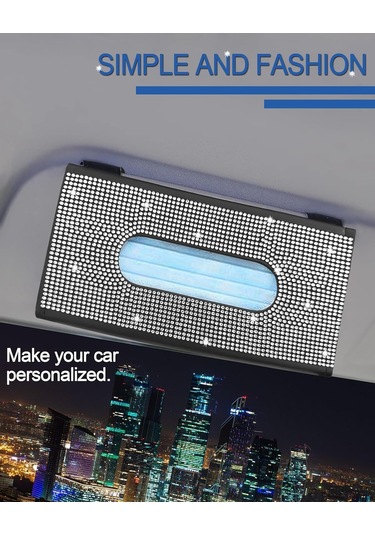 Maiyame Siyah Deri Beyaz Kristal Taşlı Otomobil Güneşlik Kağıt Havlu Kutusu Tutucu