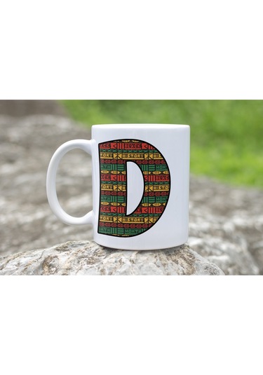 D Harfi Etnik Desenli Kupa - Afrika Tarzı Kahve Çay Kupası - Hediyelik - Black History Beyaz