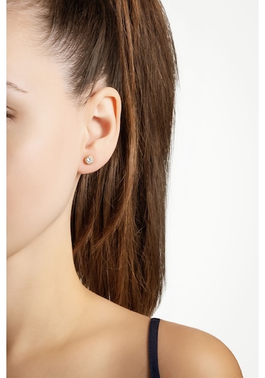 Beyaz Taşlı Unisex Gümüş Tek Taş Küpe Altın Kaplama