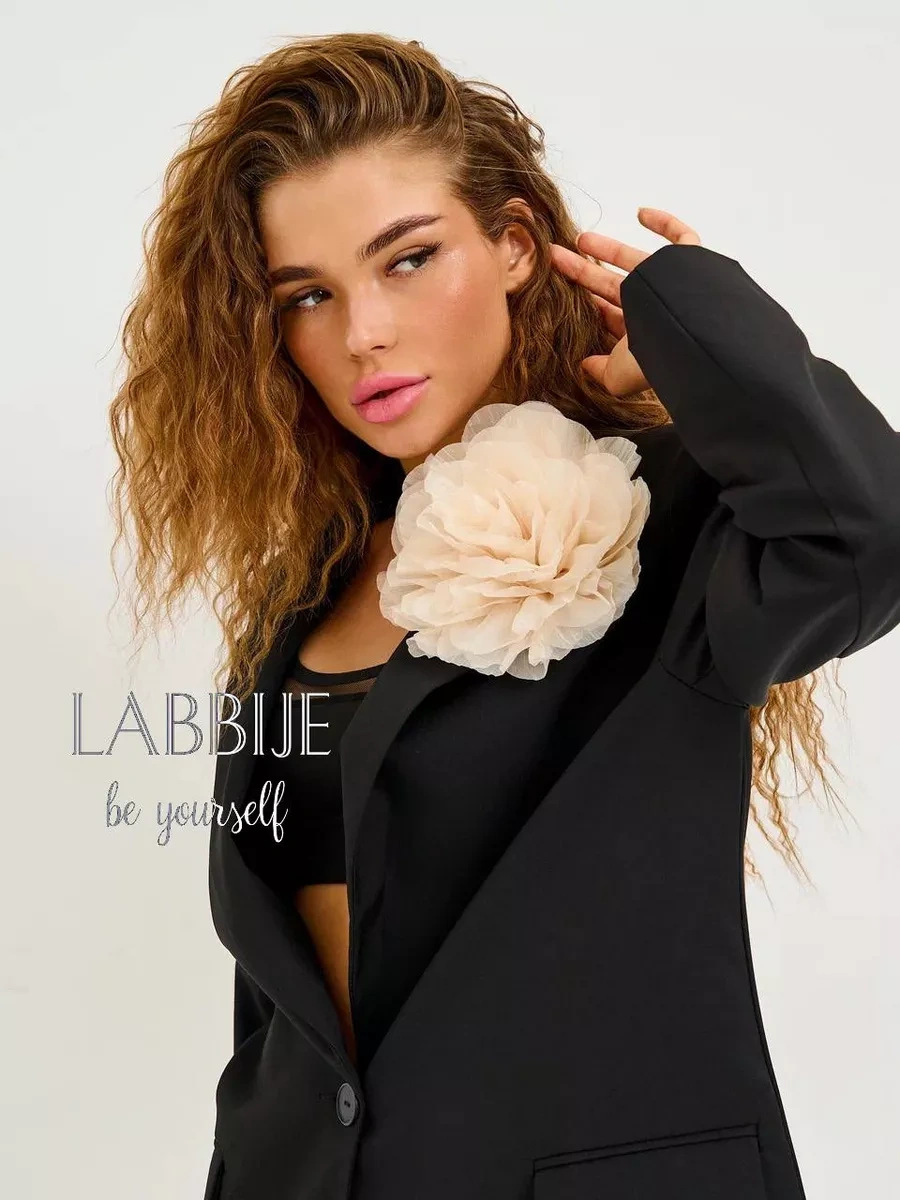 Labbıje Büyük Broş Kumaş Çiçek Fiyonk 216119941 Bej