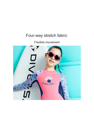Dıve & Saıl M155589k 2.5mm Tek Parça Sıcak Çocuk Wetsuit Uzun Kollu Şnorkel Sörf Elbisesi Koyu Mavi