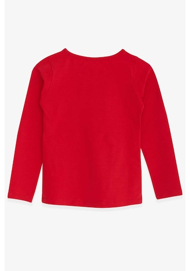 Breeze Kız Çocuk Uzun Kollu Tişört Pullu Ay Yıldız 4-14 Yaş, Kırmızı Kırmızı