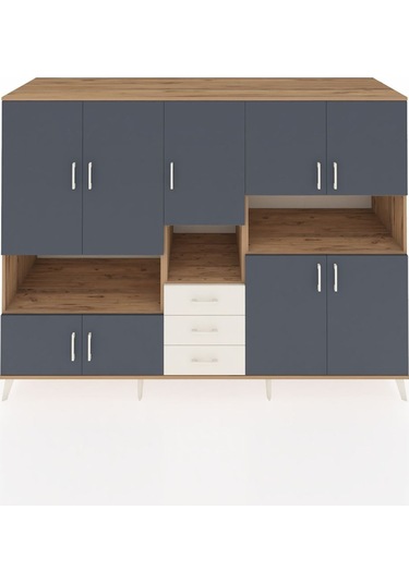 Kronos Dolap 13 Raflı 3 Çekmeceli 9 Kapaklı 220x59x163 Çam-antras Çam-antrasit/aytaşı