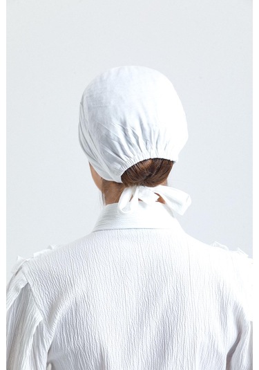 Krem Arkadan Bağlamalı Tesettür Bone Penye Kumaş Düz Bone 1011 40 Krem