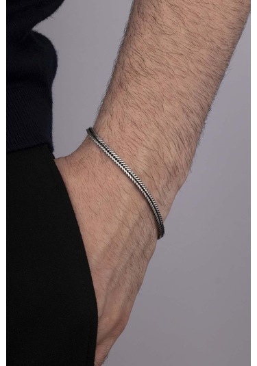 Gümüş Pazarım Tilki Kuyruğu 925 Ayar Gümüş Erkek Zincir Bileklik Kolye Kombini Çok Renkli