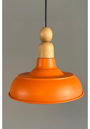 Doria Turuncu Tekli Kalın Ahşap Boncuk Başlık Avize Retro Sarkıt Showroom Salon Mutfak Avizeleri Turuncu