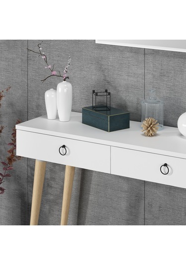 Dekorosso Arden Ahşap Ayaklı Kare Aynalı Modern Dekoratif Dresuar (497931991) Beyaz