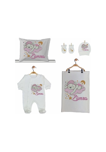 Pia Baby Gl 2003 İsme Özel Ayıcıklı Beşli Tulum Set Krem