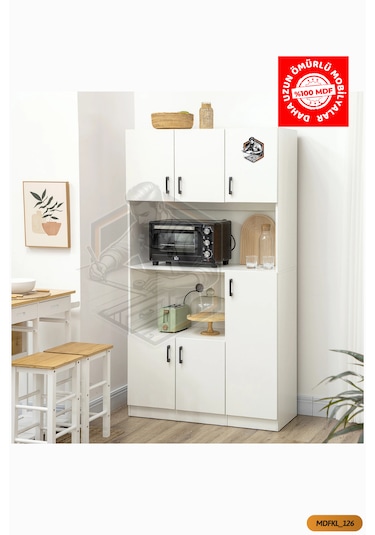 Tamamı Mdf 6 Kapaklı Fırın Bölmeli Açık Raflı Çok Amaçlı Mutfak Dolabı