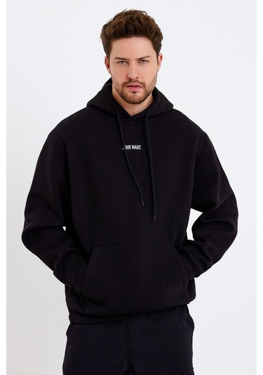 JAHR MARC Nakışlı Oversize Siyah Erkek Sweatshirt Siyah