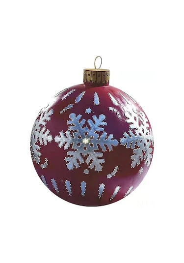 Qingmipy Pvc Noel Şarap Kırmızısı Hava Dolgulu Top 60cm - Kar Taneleri Desenli, Pompa Dahil, Dışarı/içeri Dekorasyon, Noel/yeni Yıl Festivalleri