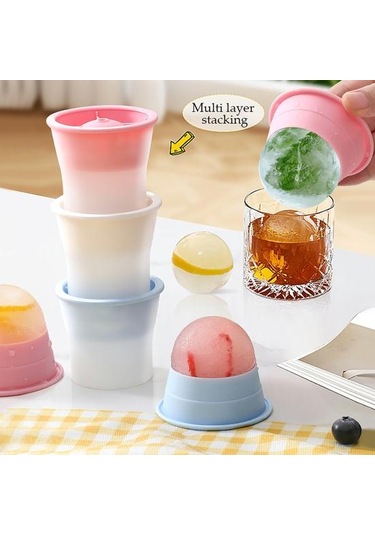 3 Adet Silikon Yuvarlak Buz Küpü Kalıpları Kapaklı Kolay Çıkarılabilir Küre Buz Makinesi Viski Kokteylleri Burbon İçecekler İçin Yavaş Eriyen Küresel Buz Makineleri Çok Renkli