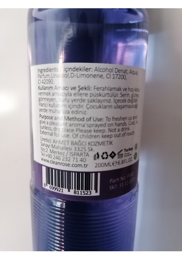 Cleanrose Lavanta Kolonyası Cam Şişe 200ml