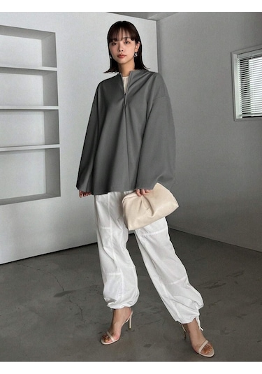 Know Kadın Füme İspanyol Kol Bol Kalıp Fermuarlı Modest Bluz Füme