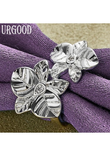 925 Ayar Gümüş Moda Çiçek Yüzük Güzel Hediye Takı 8