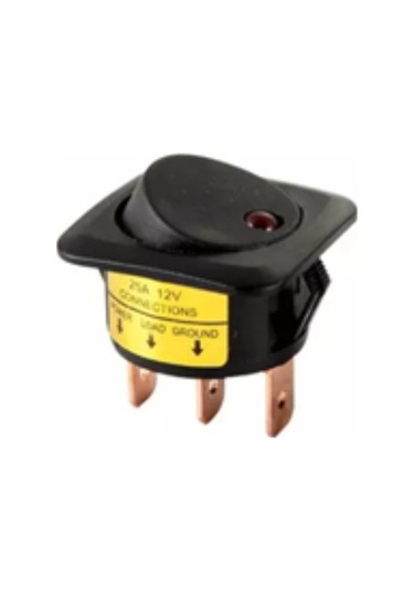 Kırmızı Ledli On-Off Anahtar 3P 25A 12Vdc (Siyah)