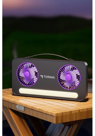 Torima F-23 Siyah Led Işıklı Çift Fanlı Mini Masaüstü Vantilatör 1200mah Şarjlı, Type-c Girişli, Taşınabilir Fan