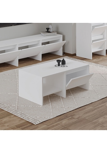 Laris Kapaklı Orta Sehpa 90 Cm Modern Tasarım Beyaz