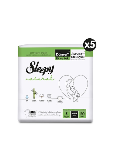 Sleepy Natural Bebek Bezi 5 Numara Junior Büyük Fırsat Paketi 100 Adet 5'li