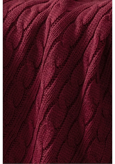Ponponlu Triko Örme Tv Battaniyesi Koltuk & Omuz Şalı & Diz Battaniyesi 130x170 Cm-bordo Bordo