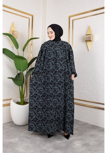 Nevayla Moda Robalı Desenli Viskon Elbise - Yeşil / E0126 Yeşil