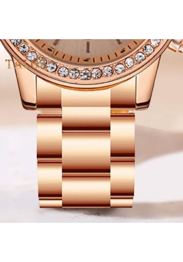 Kadın Kuvars İzle Yuvarlak Kadran Yapay Elmas Üç Gözlü Paslanmaz Alaşım Zaman Kontrolü Yüksek Doğruluk Bayan Kol Saati Günlük Parti Ofis Arkadaşlık Giyim Rose Gold