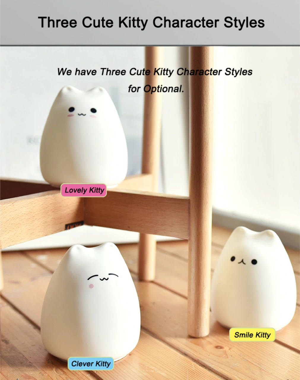 Kosona Sevimli Kedi Şekilli Silikon Gece Lambası - Dokunmatik 7 Renkli Işık Ve Güneş Işığı Modlarıyla Yatak Odası Dekorasyonu Hediyelik Beyaz