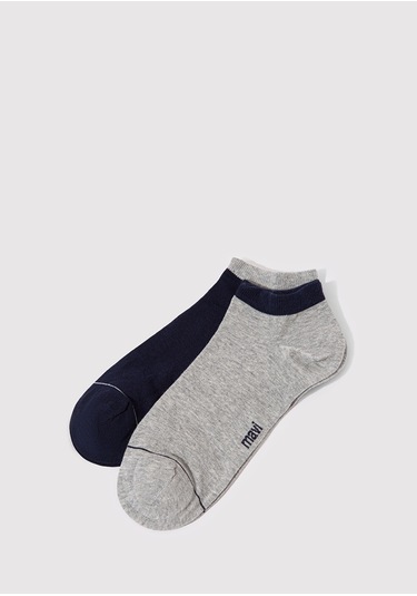 Mavi - 2Li Siyah Gri Patik Çorap Seti 090273-25723 Lacivert
