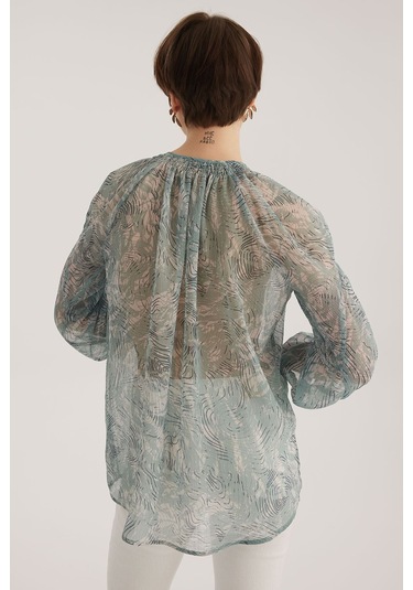 Stella Pulvis Mavi Bağlama Detaylı Reglan Kol Yuvarlak Yaka Bluz