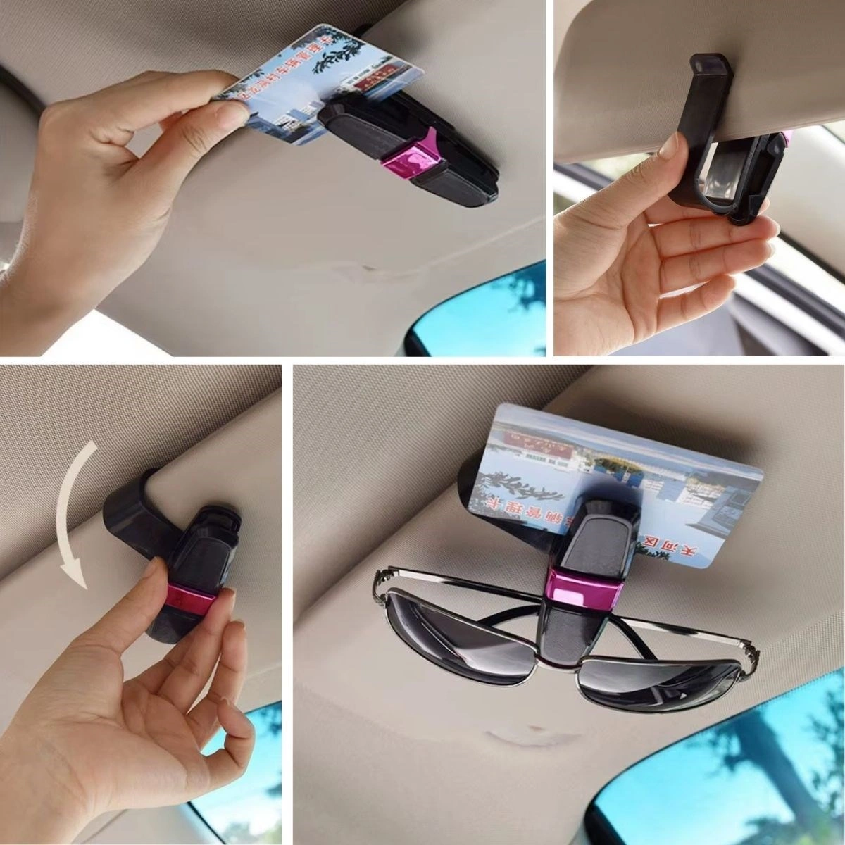 Sıladanal Araç İçi Güneşliğe Takılan 2'li Gözlük,kart,para Takmalık Aparat Siyah