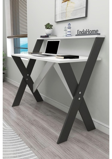 Enda Home X Ayaklı Ders Çalışma Masası Laptop Masası Antrasit - Beyaz