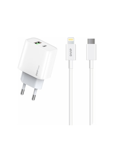 Dvıp N35 Type-c To Lightning 2.4a Kablolu Hızlı Şarj Aleti Set Beyaz