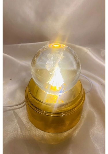 3d Led Işık Cam Küre Tek Renk Kristal Küre Fanta Zi Dekoru Gece Lambası Günışığı Gold Dönene Kaideli 6 Cm Kanatlı Melek